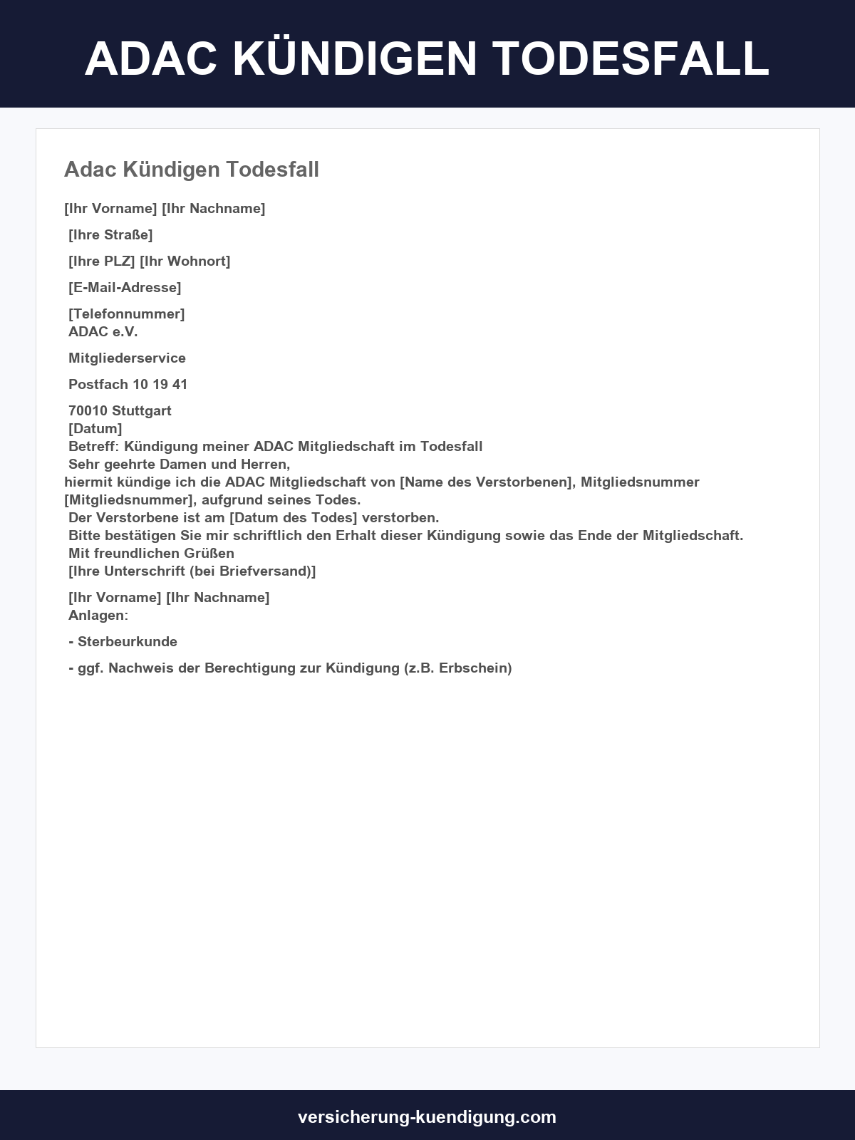 Adac Kündigen Todesfall Vorlage