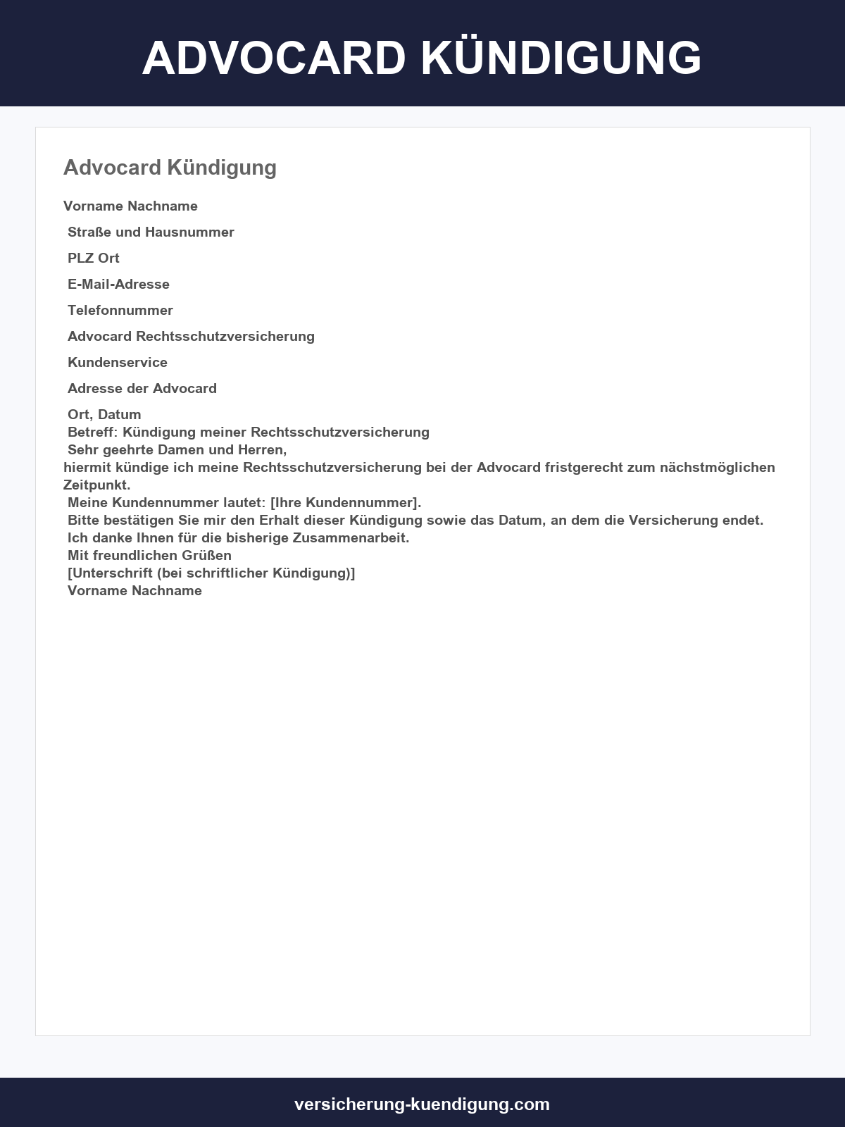 Advocard Kündigung Vorlage