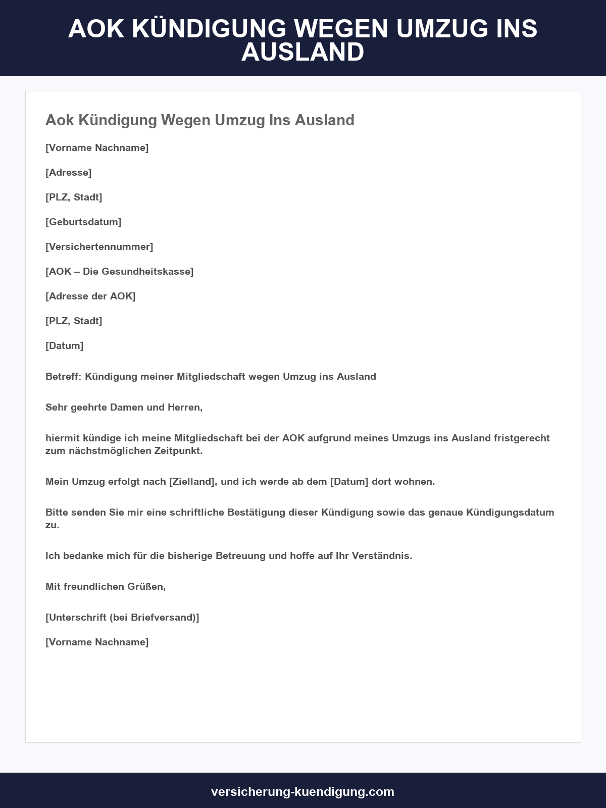 Aok Kündigung Wegen Umzug Ins Ausland Muster
