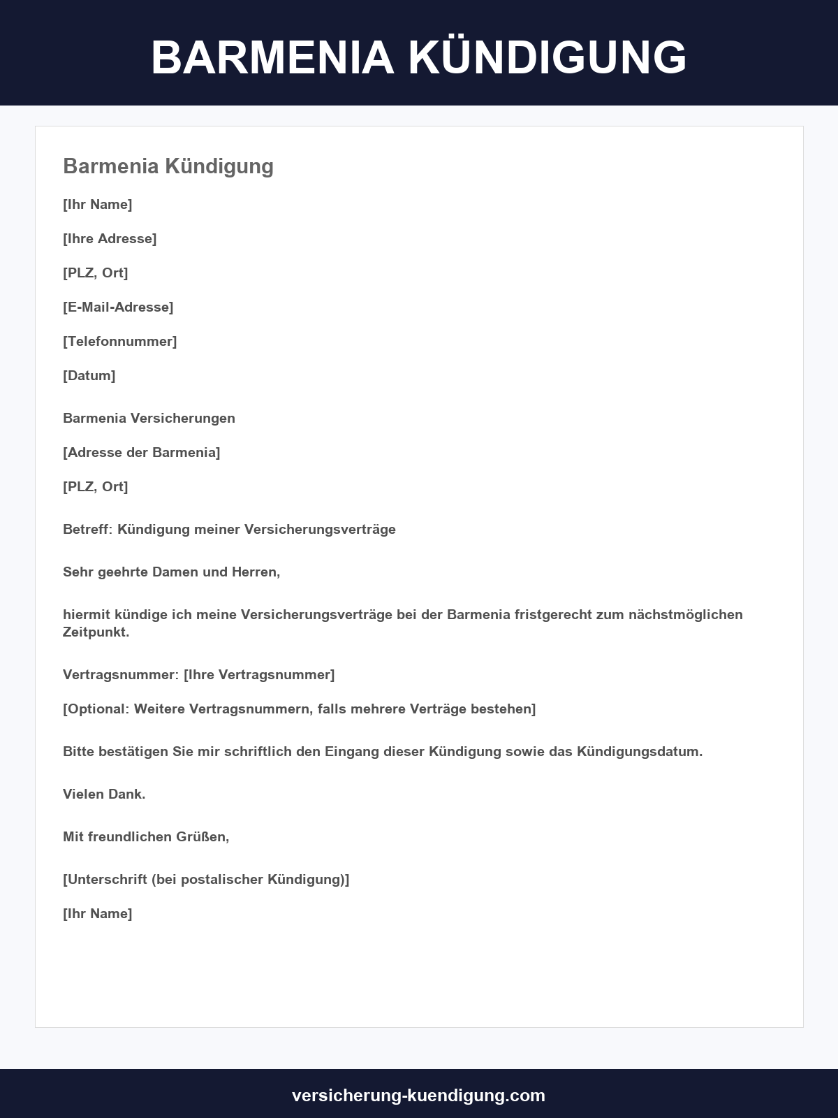 Barmenia Kündigung Vorlage