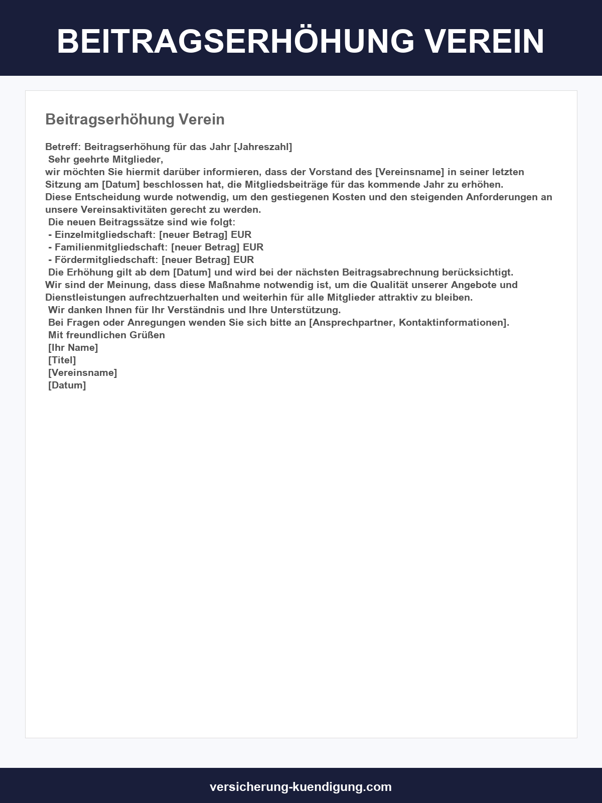 Beitragserhöhung Verein Musterbrief