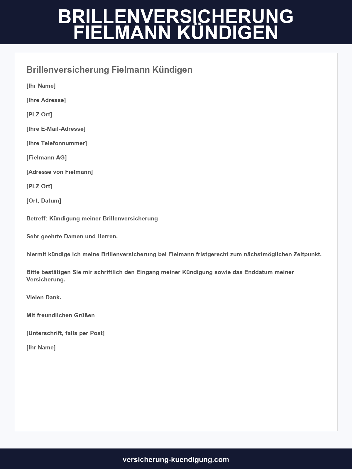Brillenversicherung Fielmann Kündigen - Vorlage