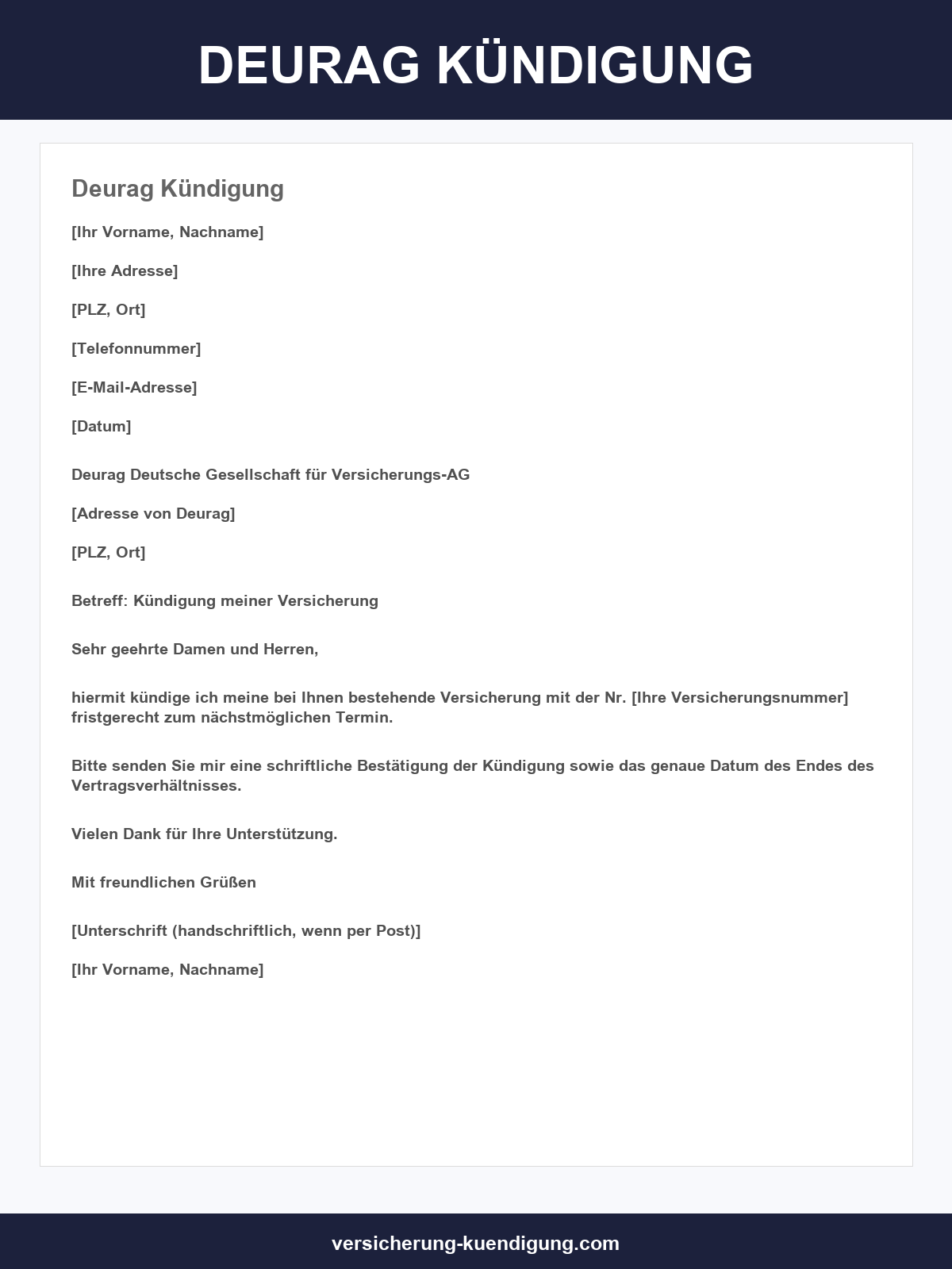Deurag Kündigung Vorlage
