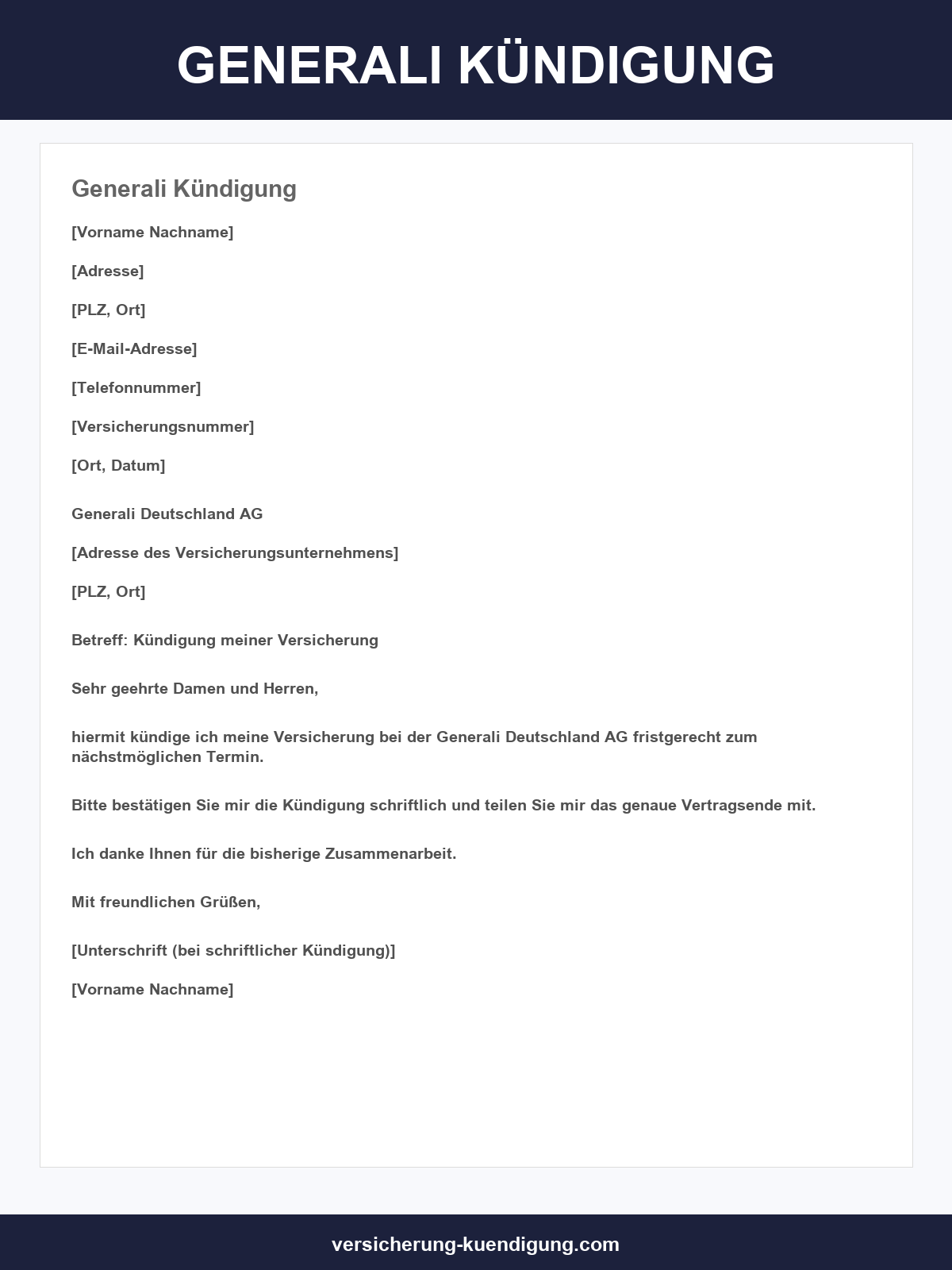 Generali Kündigung Vorlage