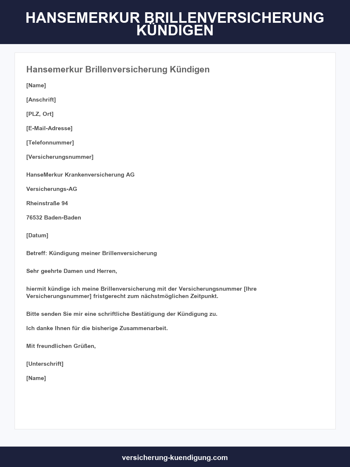 Hansemerkur Brillenversicherung Kündigen - Vorlage