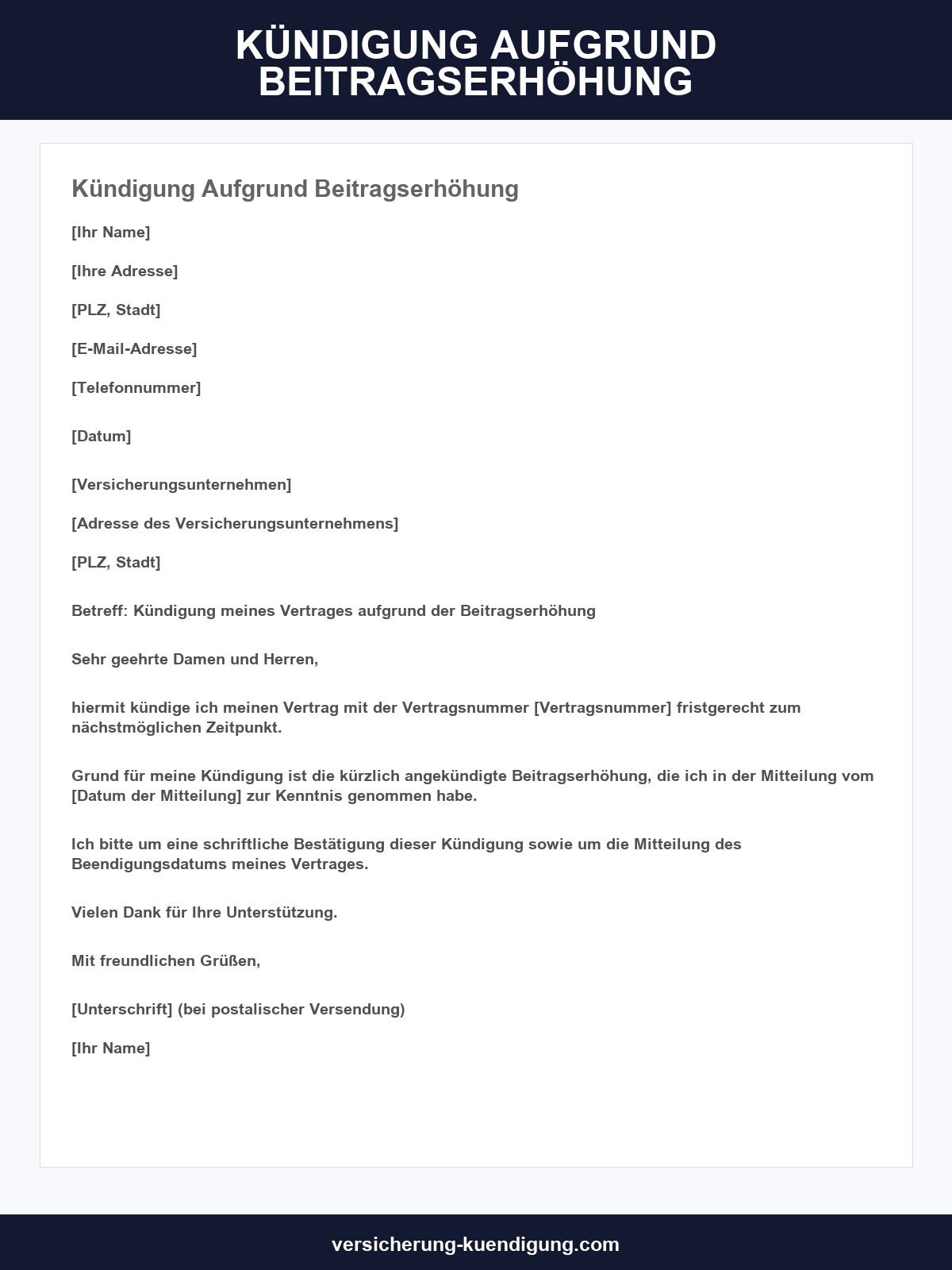 Kündigung Aufgrund Beitragserhöhung Muster