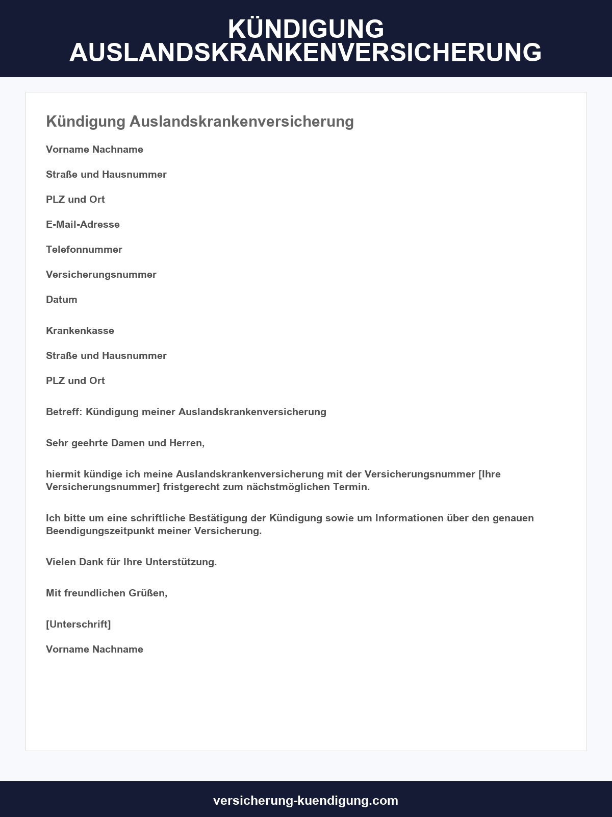 Kündigung Auslandskrankenversicherung Vorlage