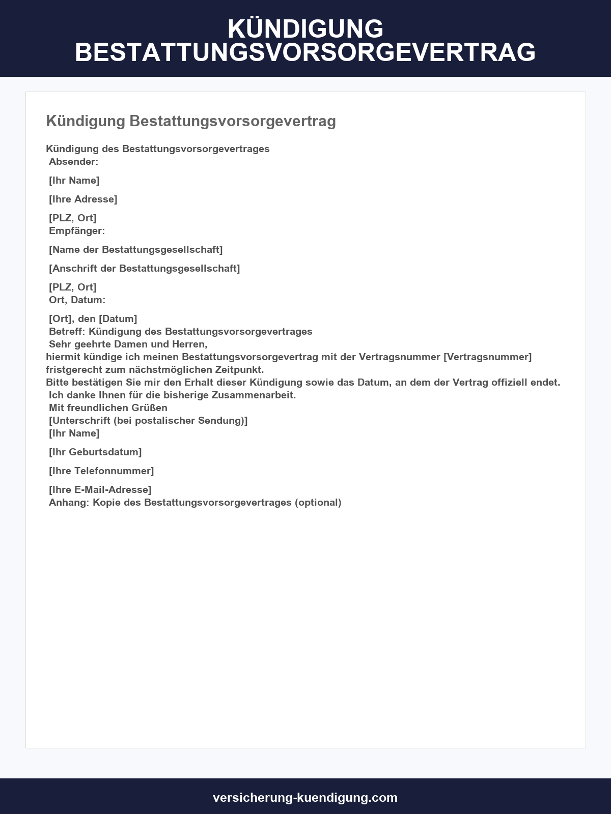 Kündigung Bestattungsvorsorgevertrag Muster