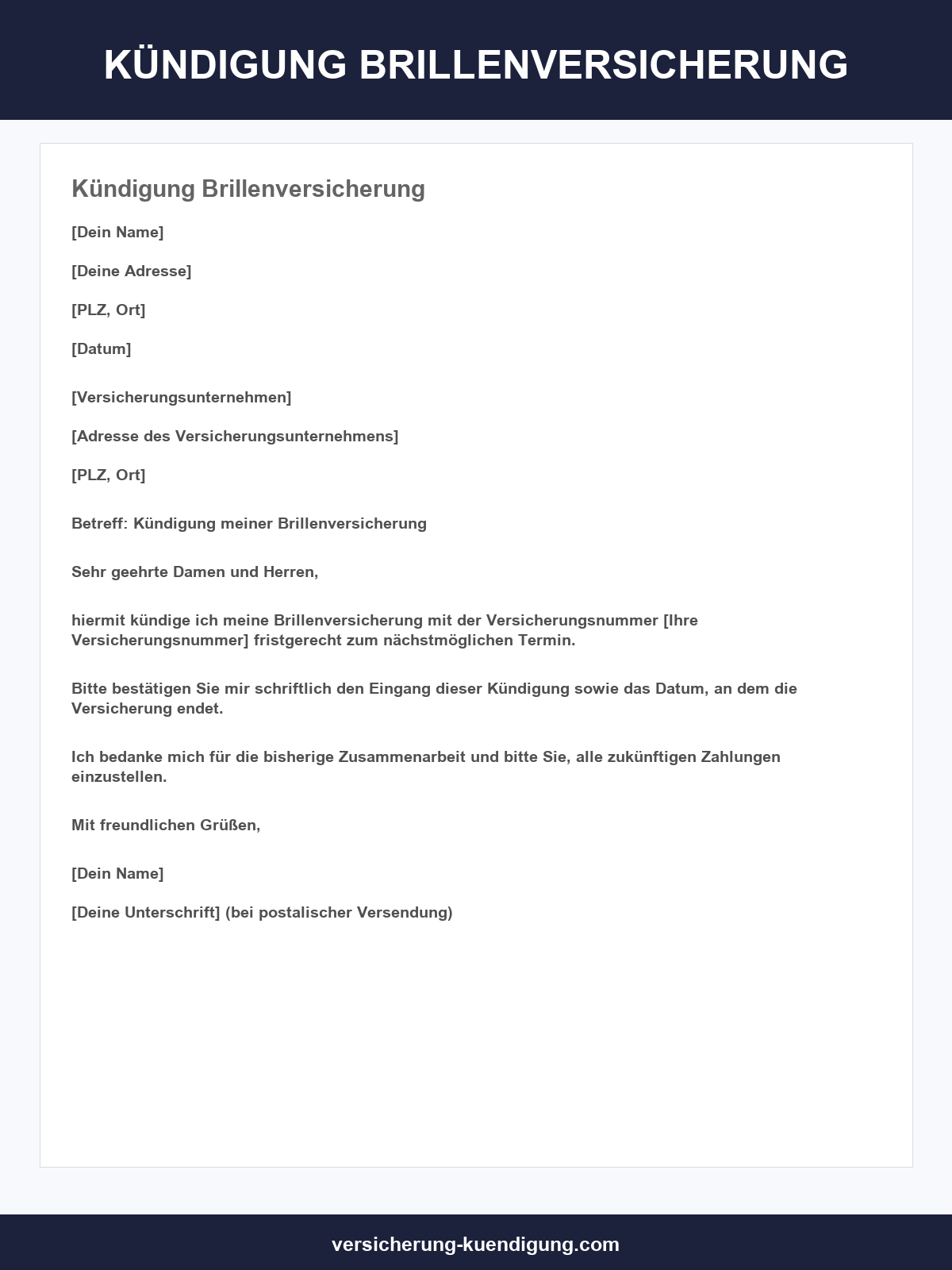 Kündigung Brillenversicherung Vorlage