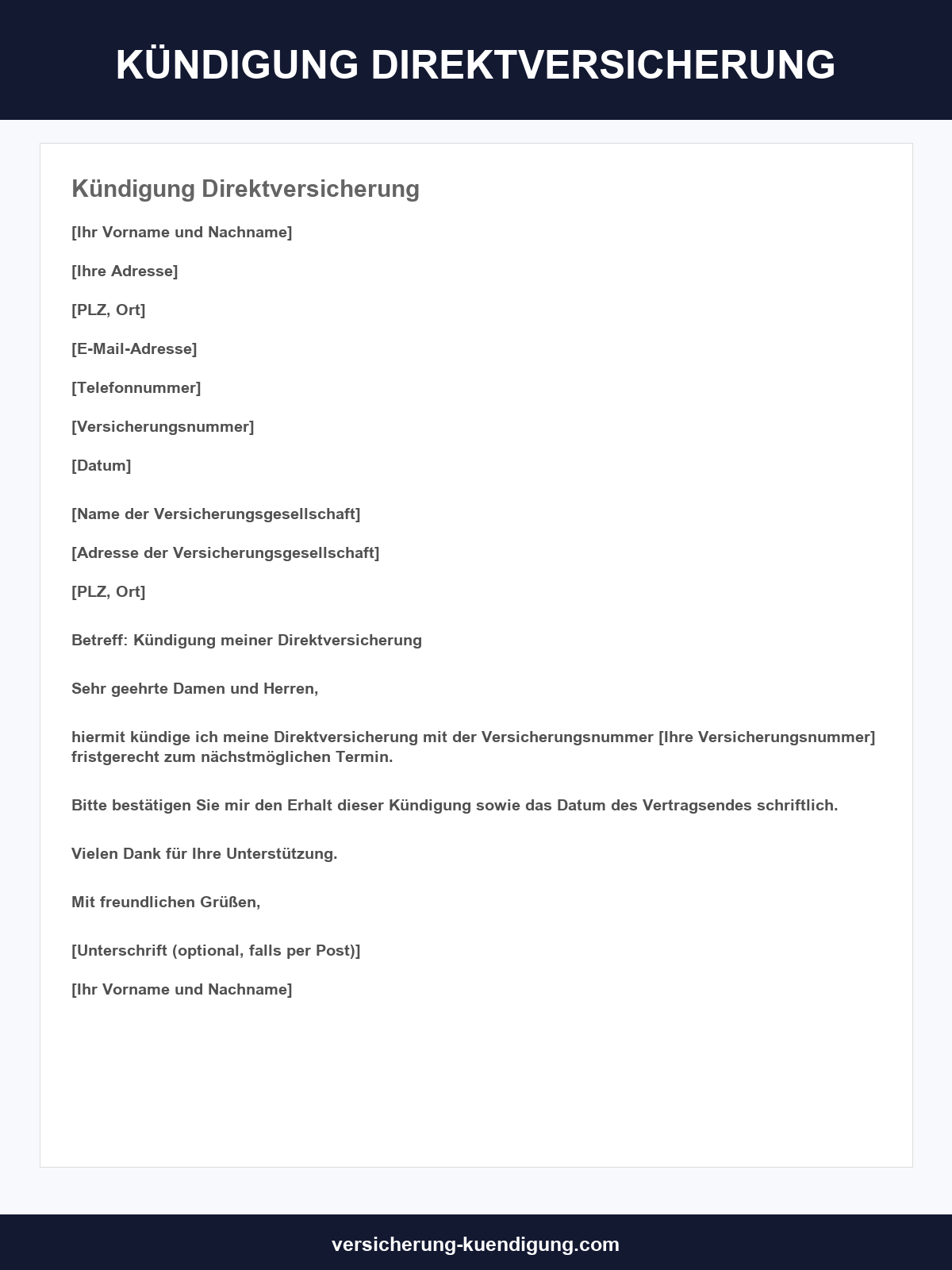 Kündigung Direktversicherung Vorlage