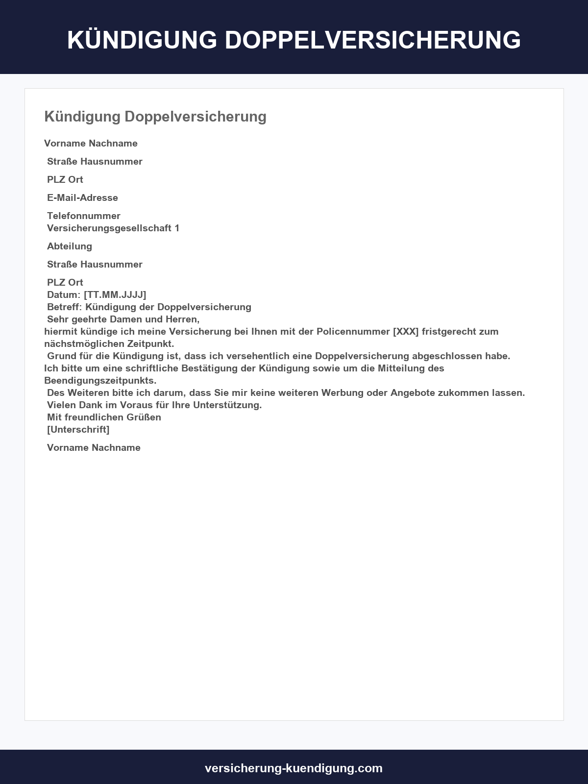 Kündigung Doppelversicherung Vorlage