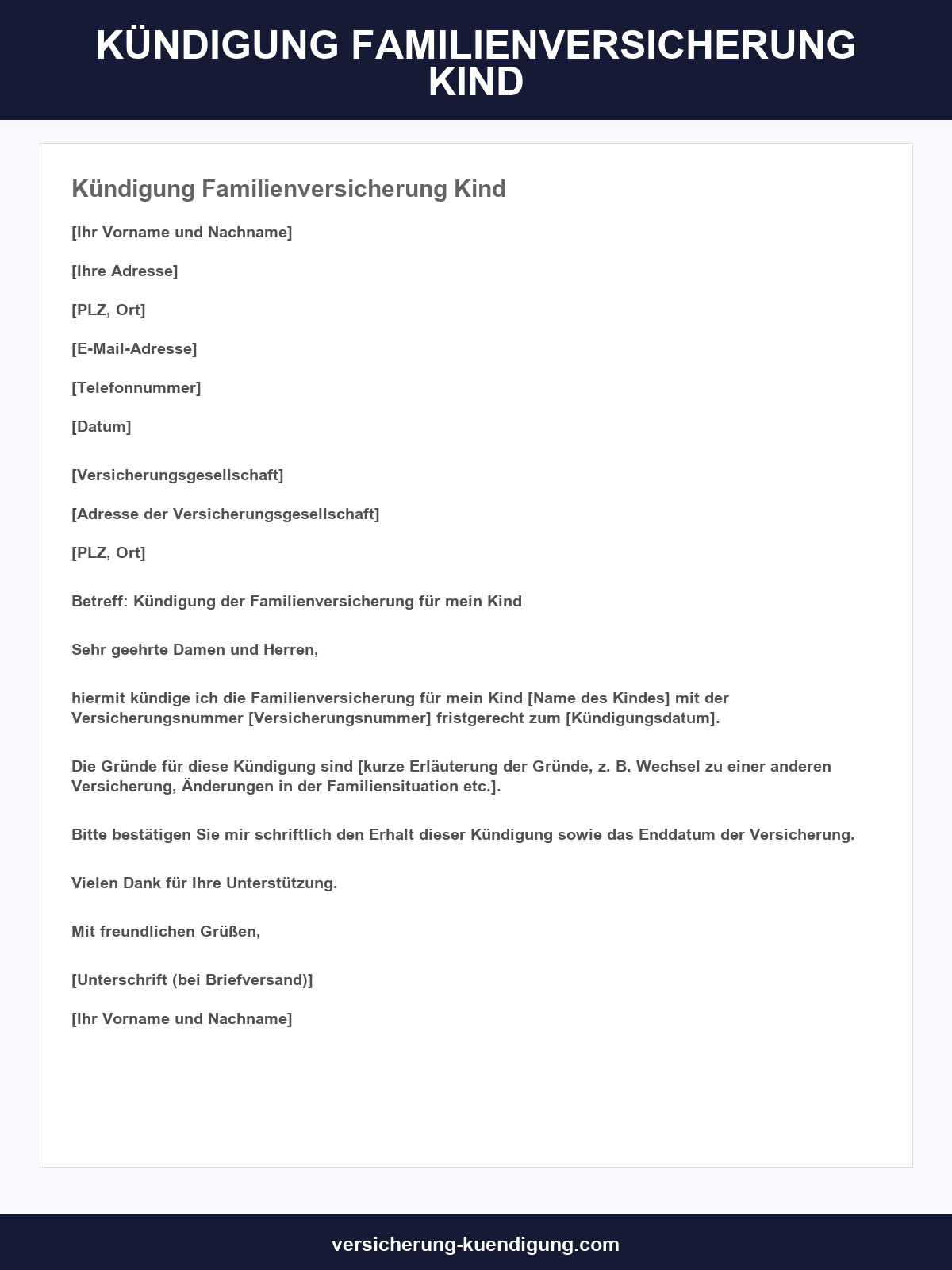 Kündigung Familienversicherung Kind Muster