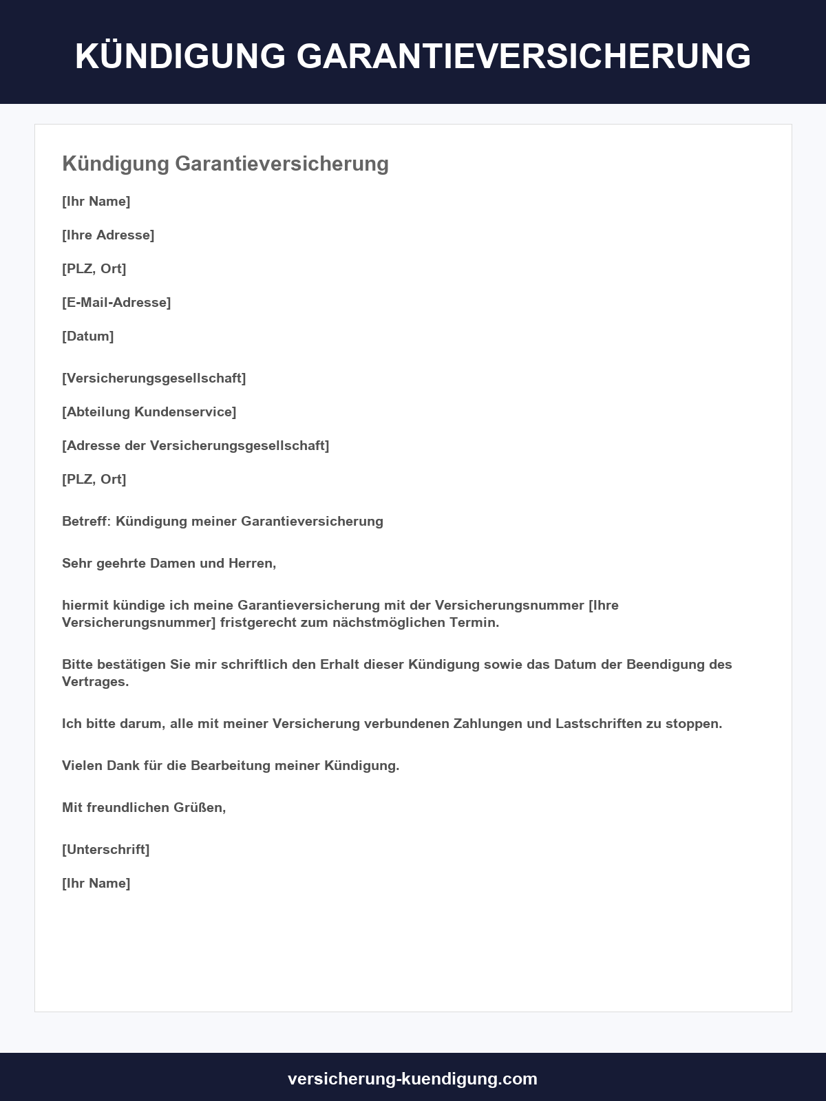 Kündigung Garantieversicherung Muster