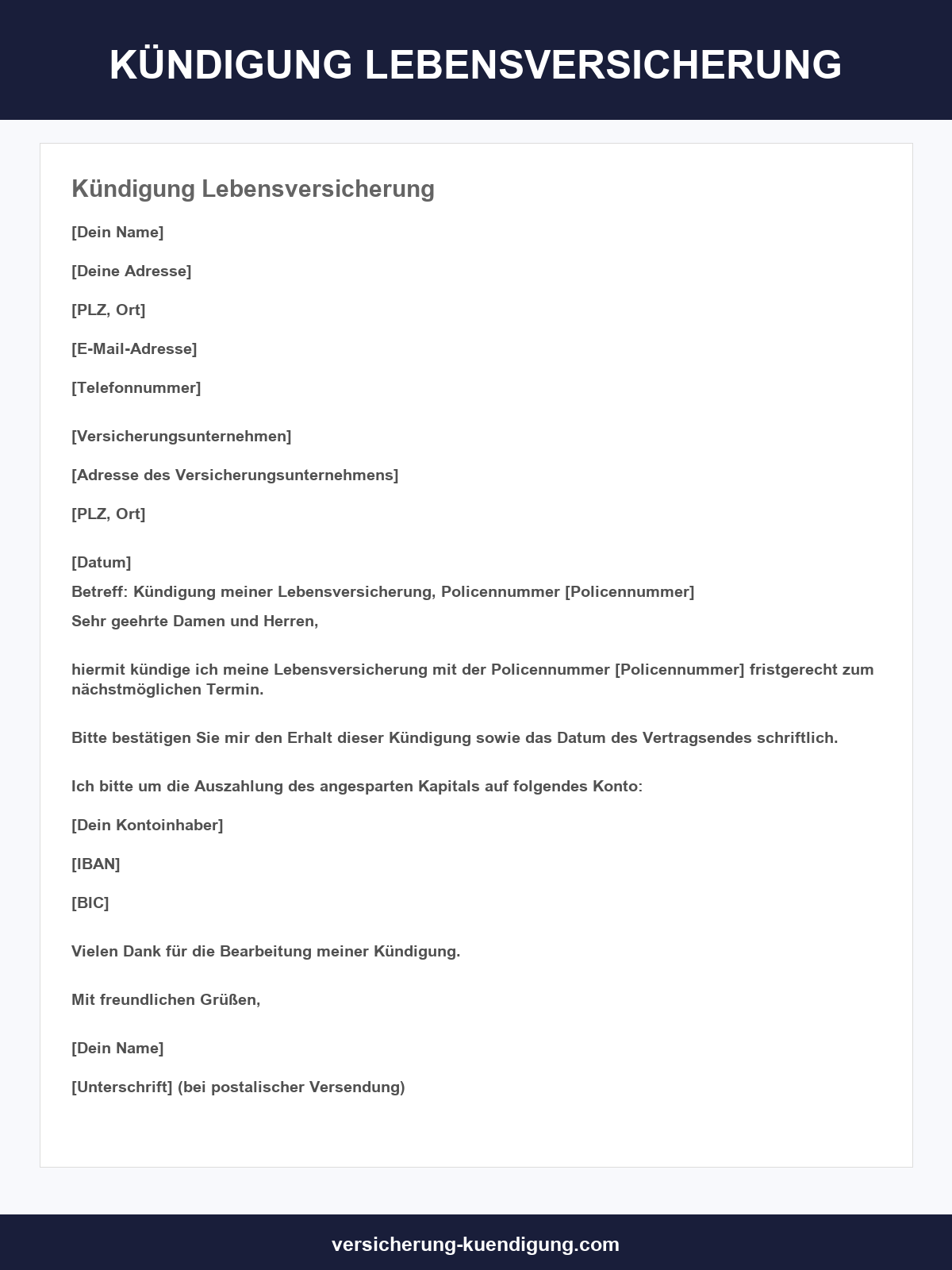 Kündigung Lebensversicherung Muster