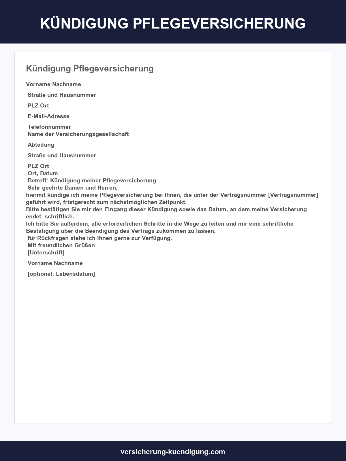 Kündigung Pflegeversicherung Vorlage