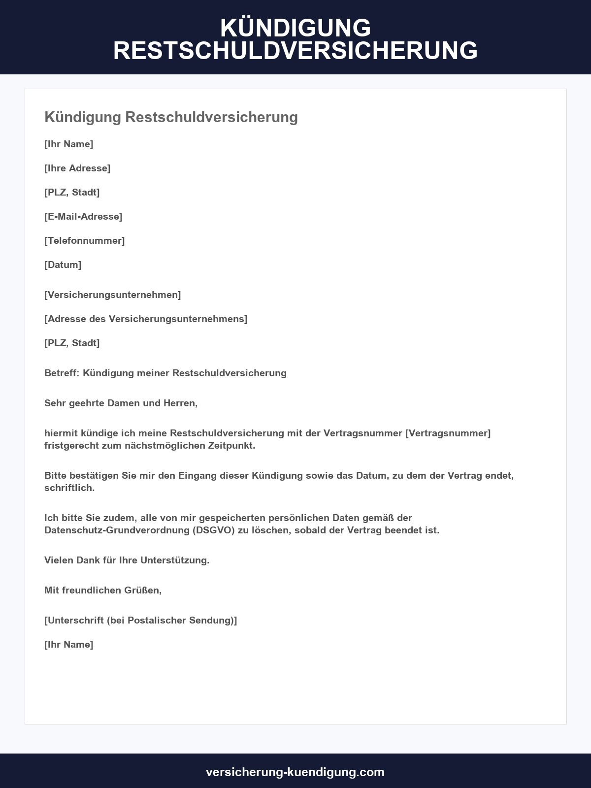 Kündigung Restschuldversicherung Muster