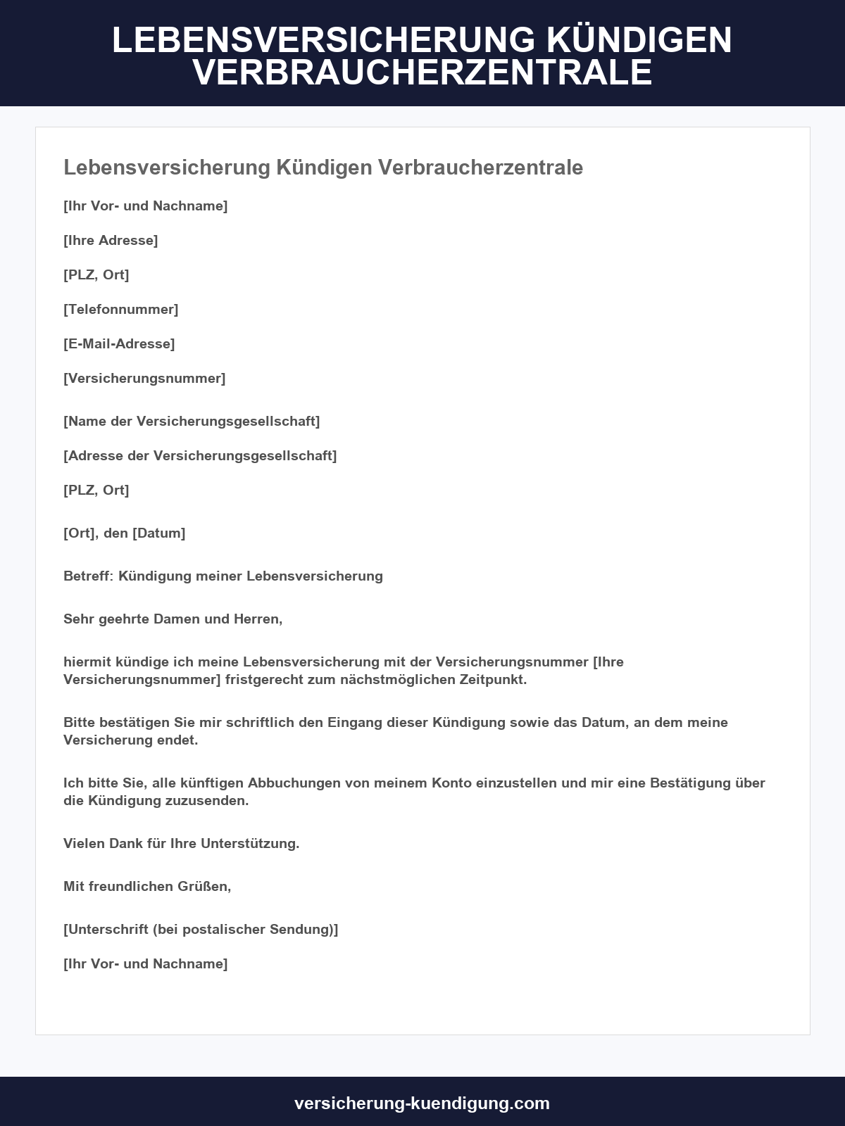 Lebensversicherung Kündigen Muster Verbraucherzentrale