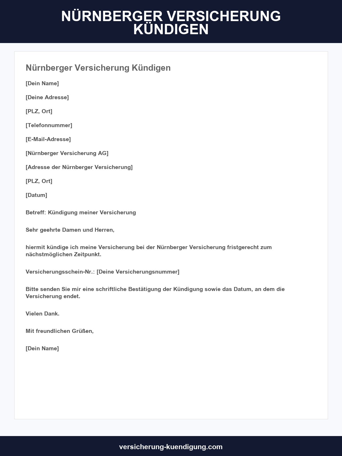 Nürnberger Versicherung Kündigen Vorlage