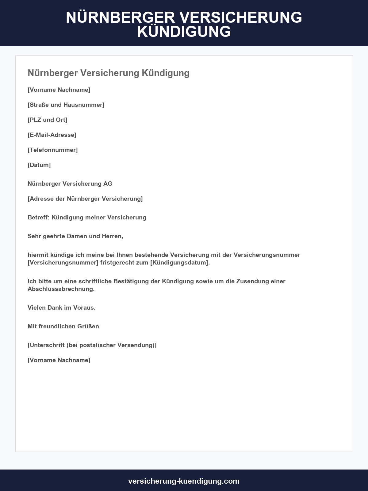 Nürnberger Versicherung Kündigung Vorlage