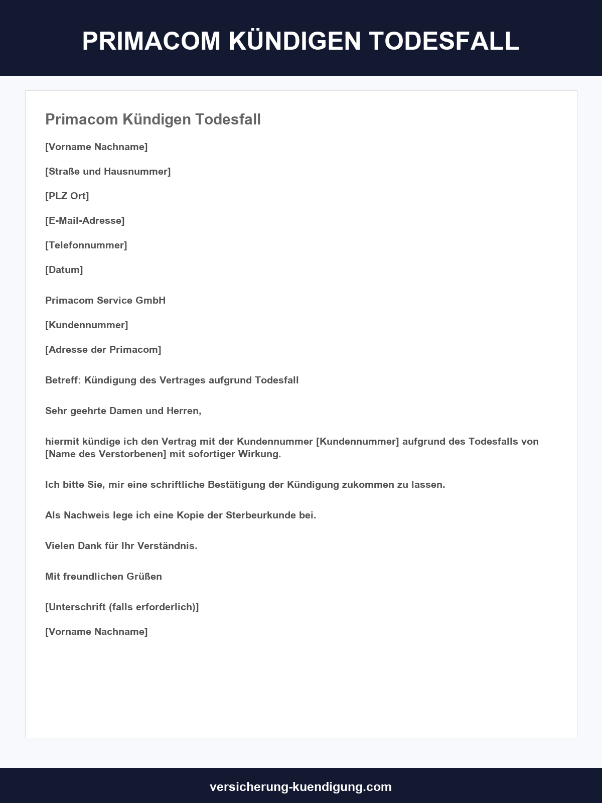 Primacom Kündigen Todesfall