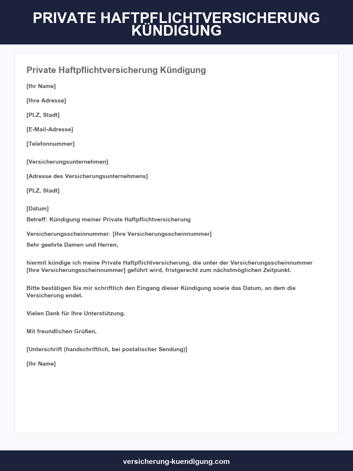 Private Haftpflichtversicherung Kündigung Vorlage
