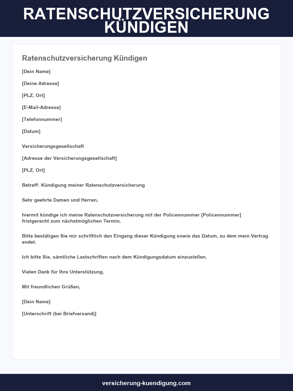 Ratenschutzversicherung Kündigen Muster