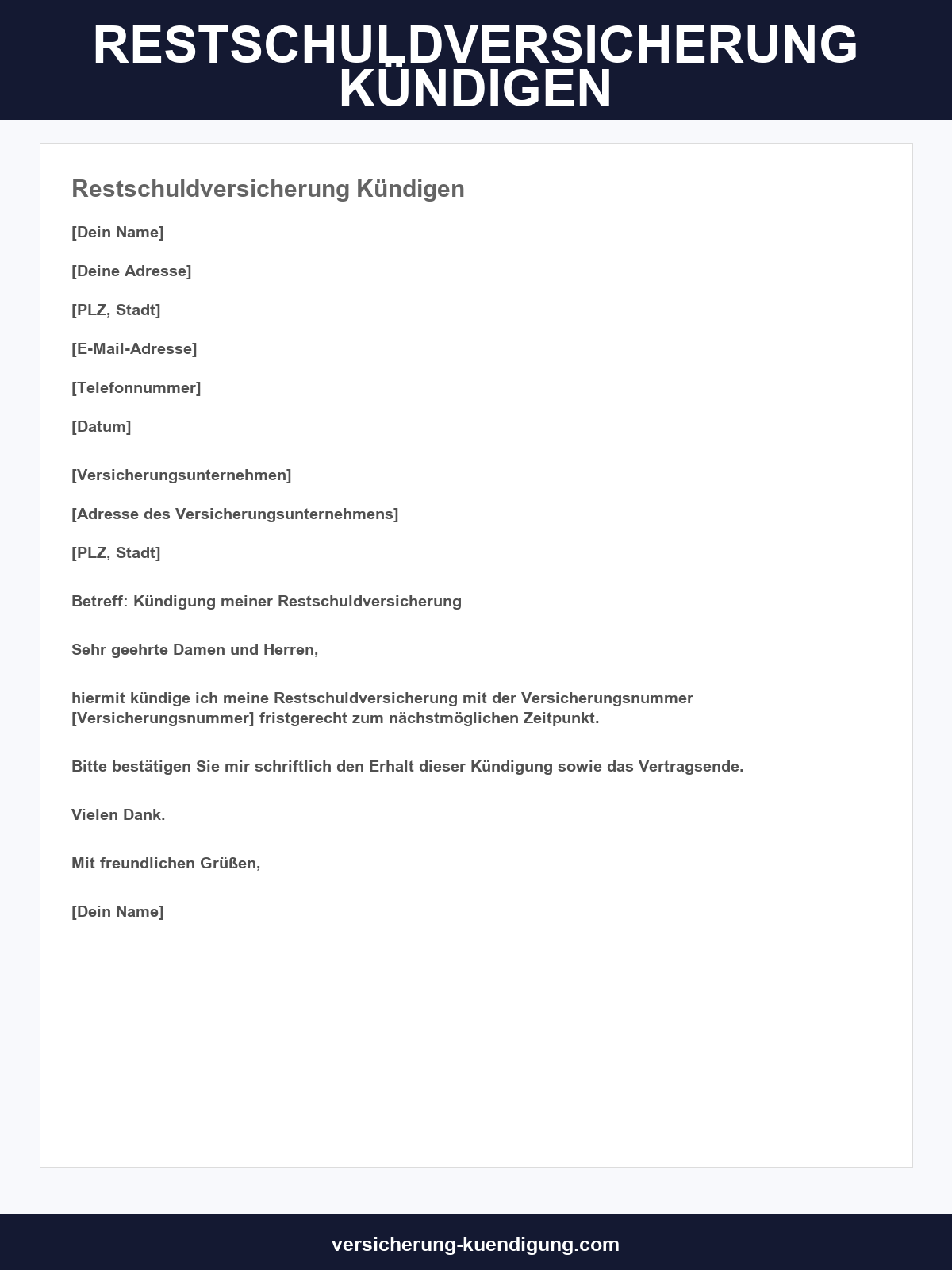 Restschuldversicherung Kündigen Muster