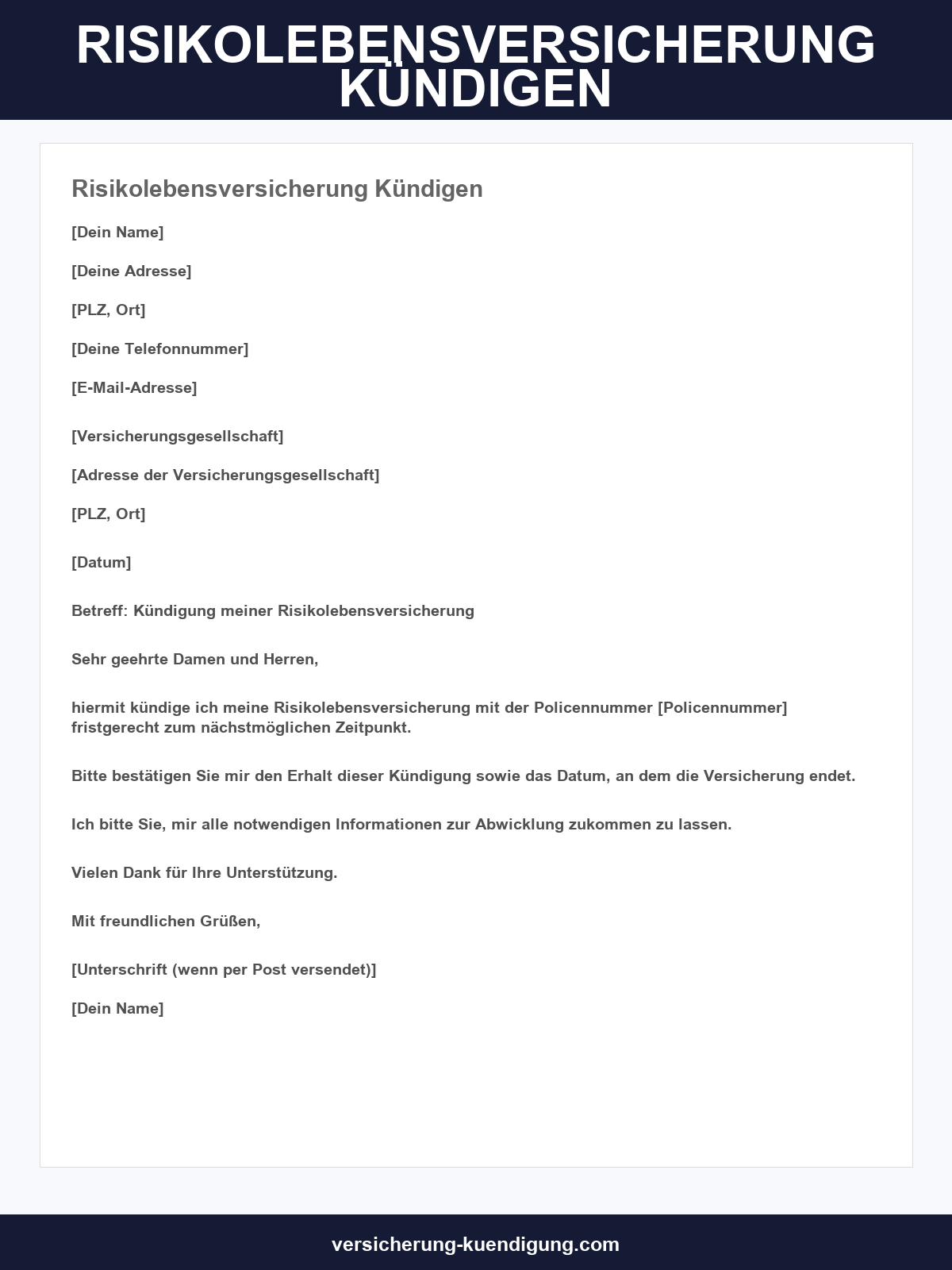Risikolebensversicherung Kündigen Vorlage