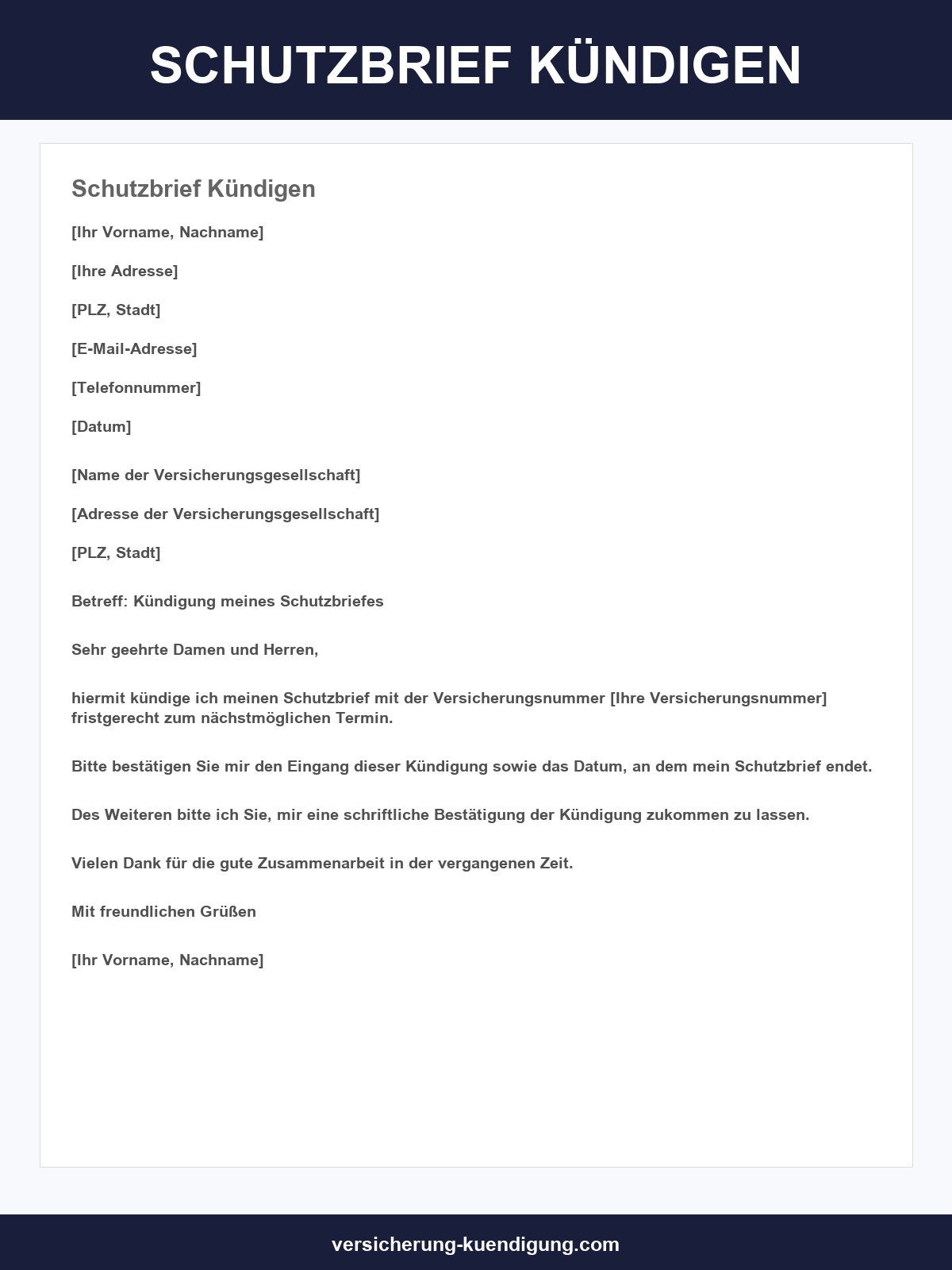 Schutzbrief Kündigen Vorlage