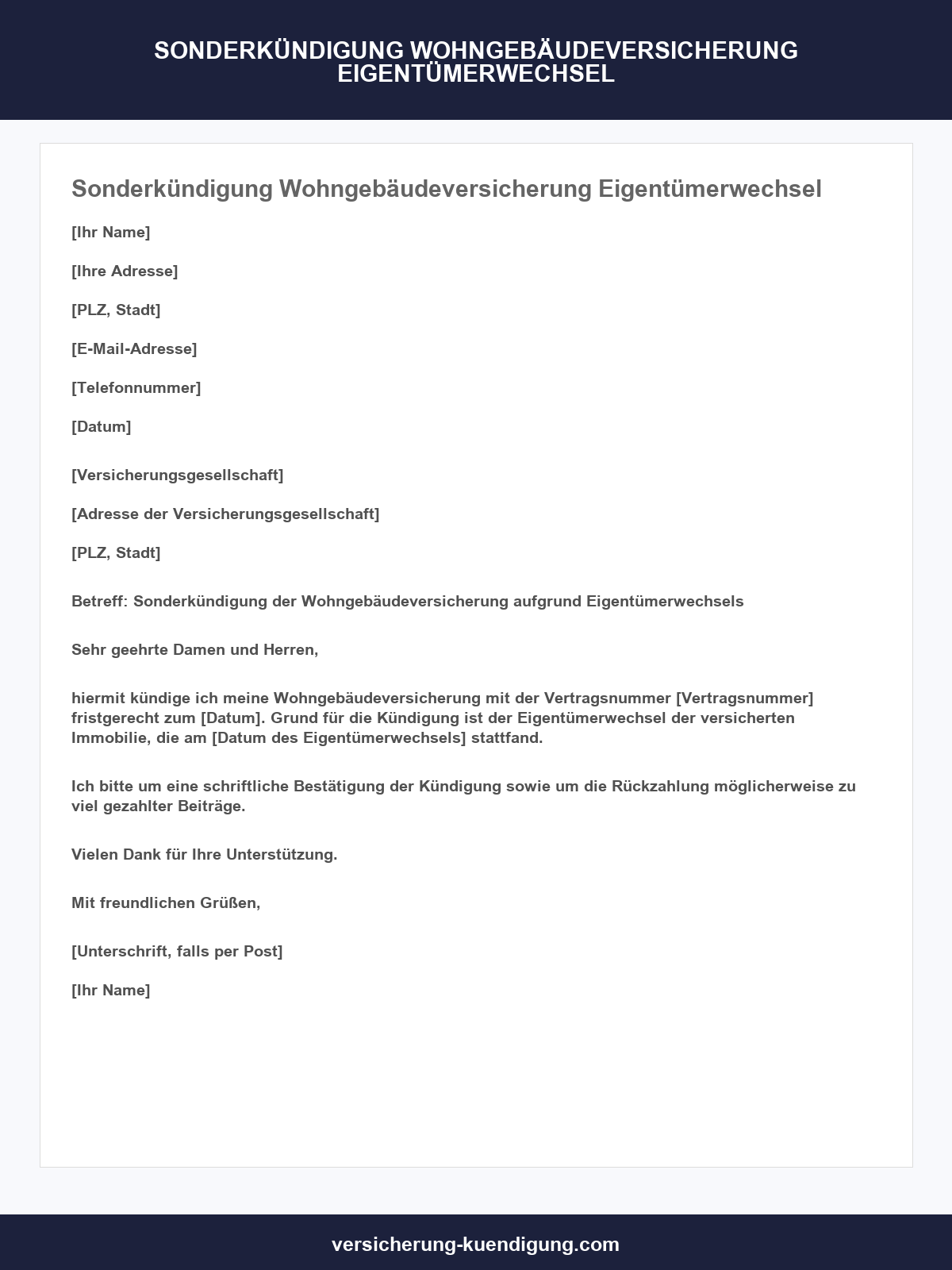 Sonderkündigung Wohngebäudeversicherung Eigentümerwechsel Vorlage
