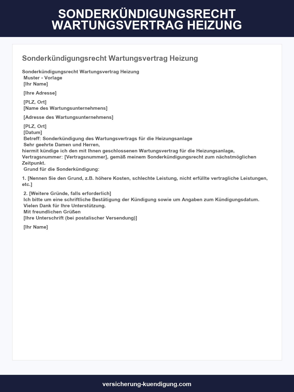 Sonderkündigungsrecht Wartungsvertrag Heizung