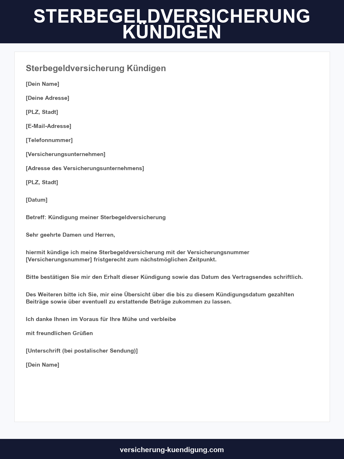 Sterbegeldversicherung Kündigen Muster