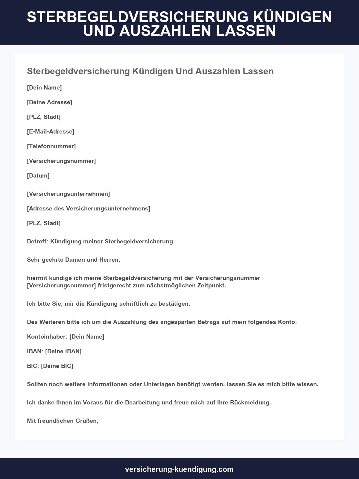 Sterbegeldversicherung Kündigen Und Auszahlen Lassen Vorlage