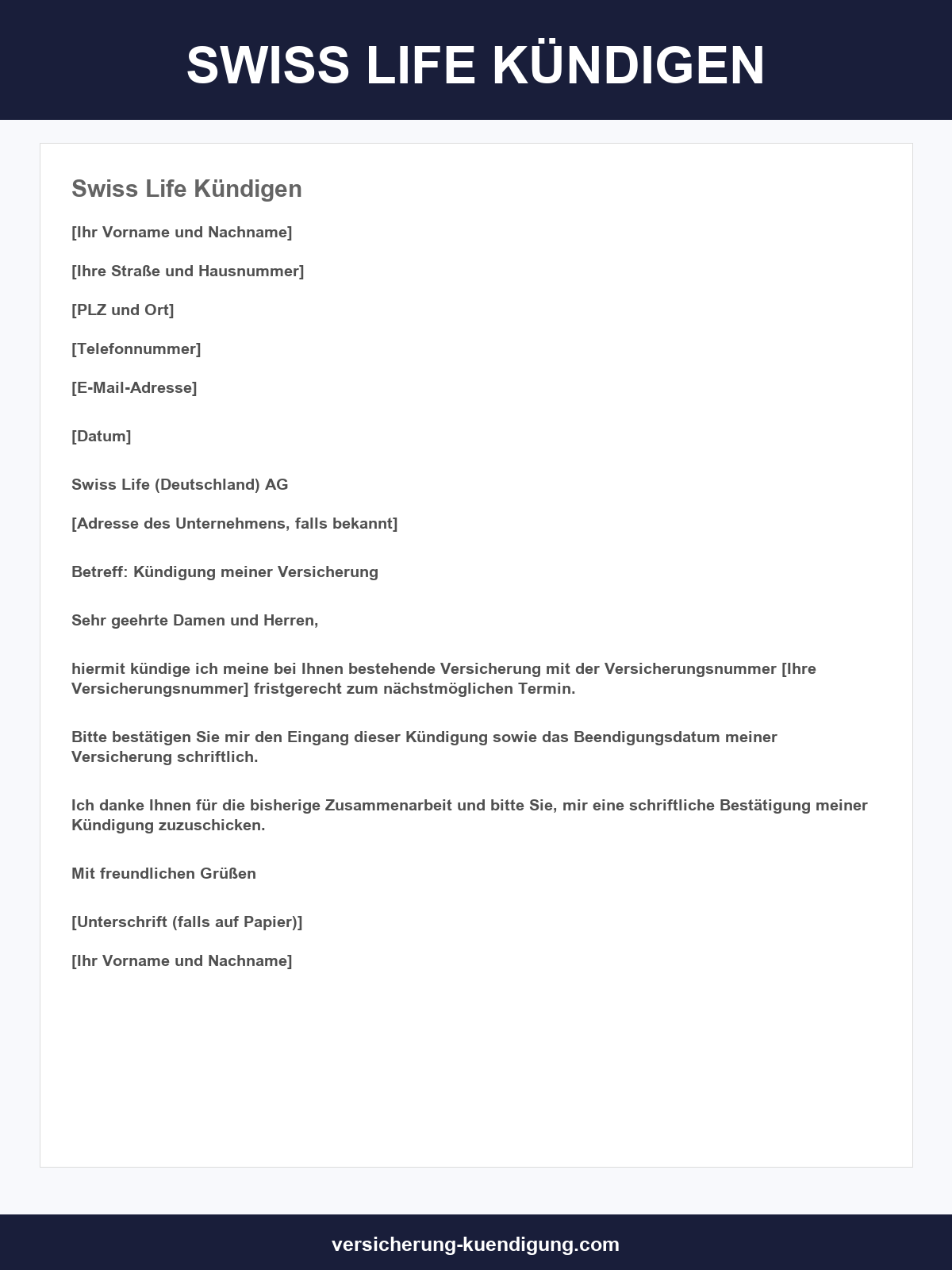 Swiss Life Kündigen Vorlage