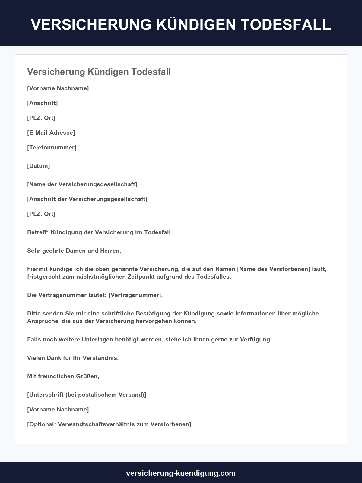 Versicherung Kündigen Todesfall Vorlage