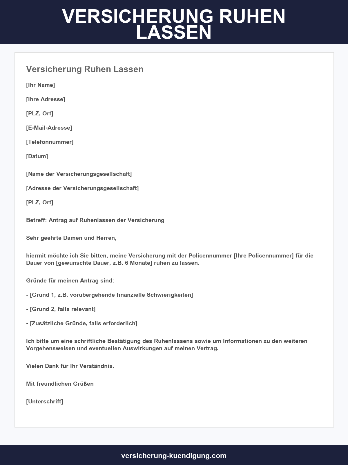 Versicherung Ruhen Lassen Musterbrief
