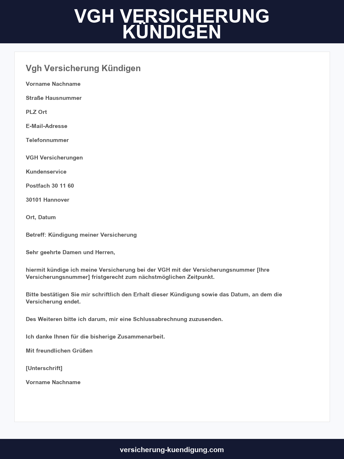 Vgh Versicherung Kündigen Muster