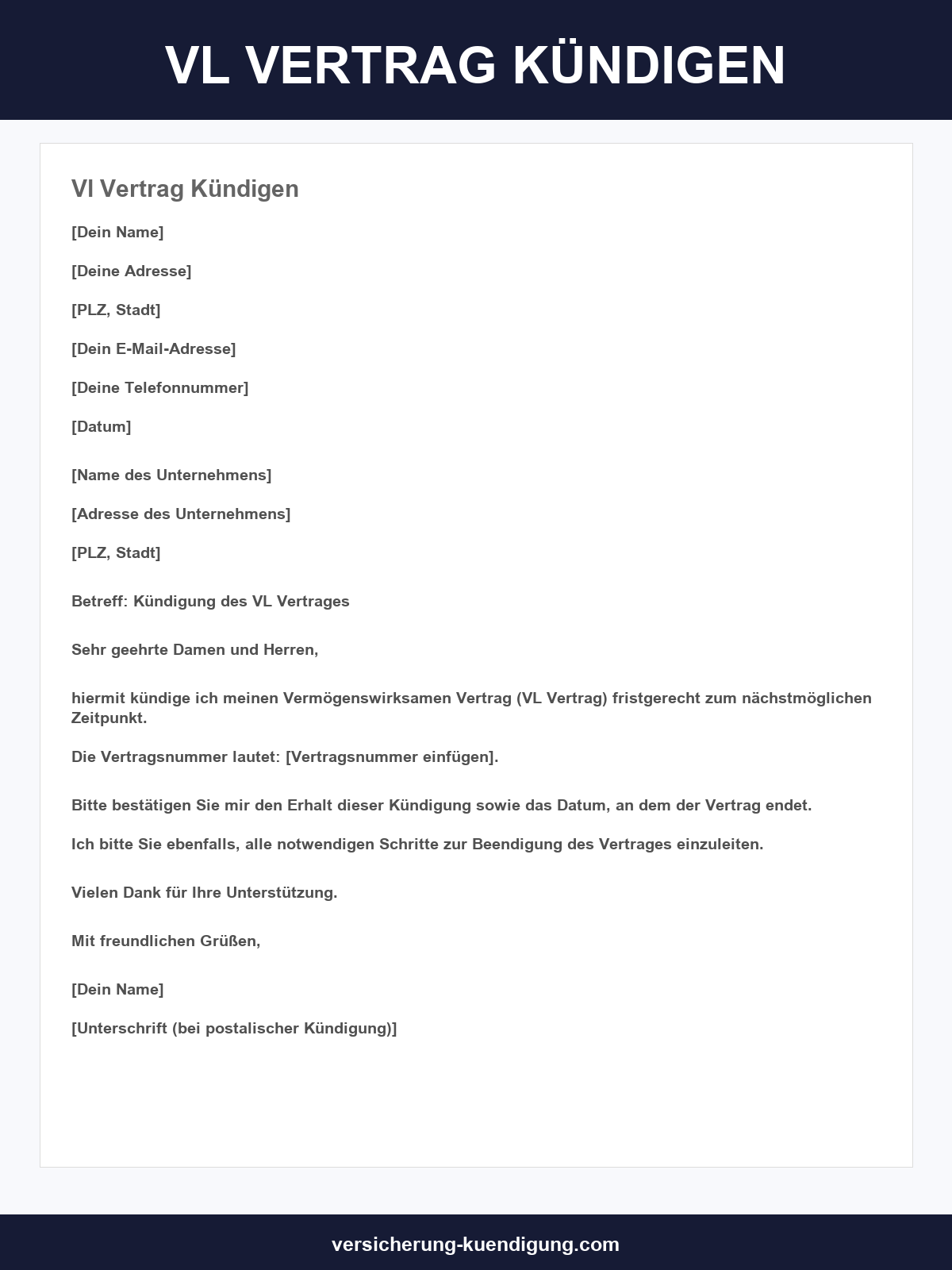 Vl-Vertrag Kündigen Vorlage