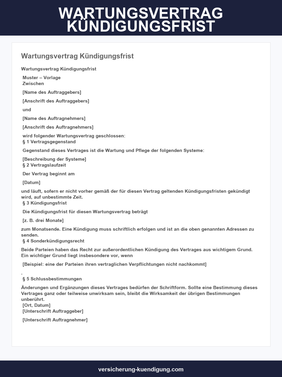 Wartungsvertrag Kündigungsfrist