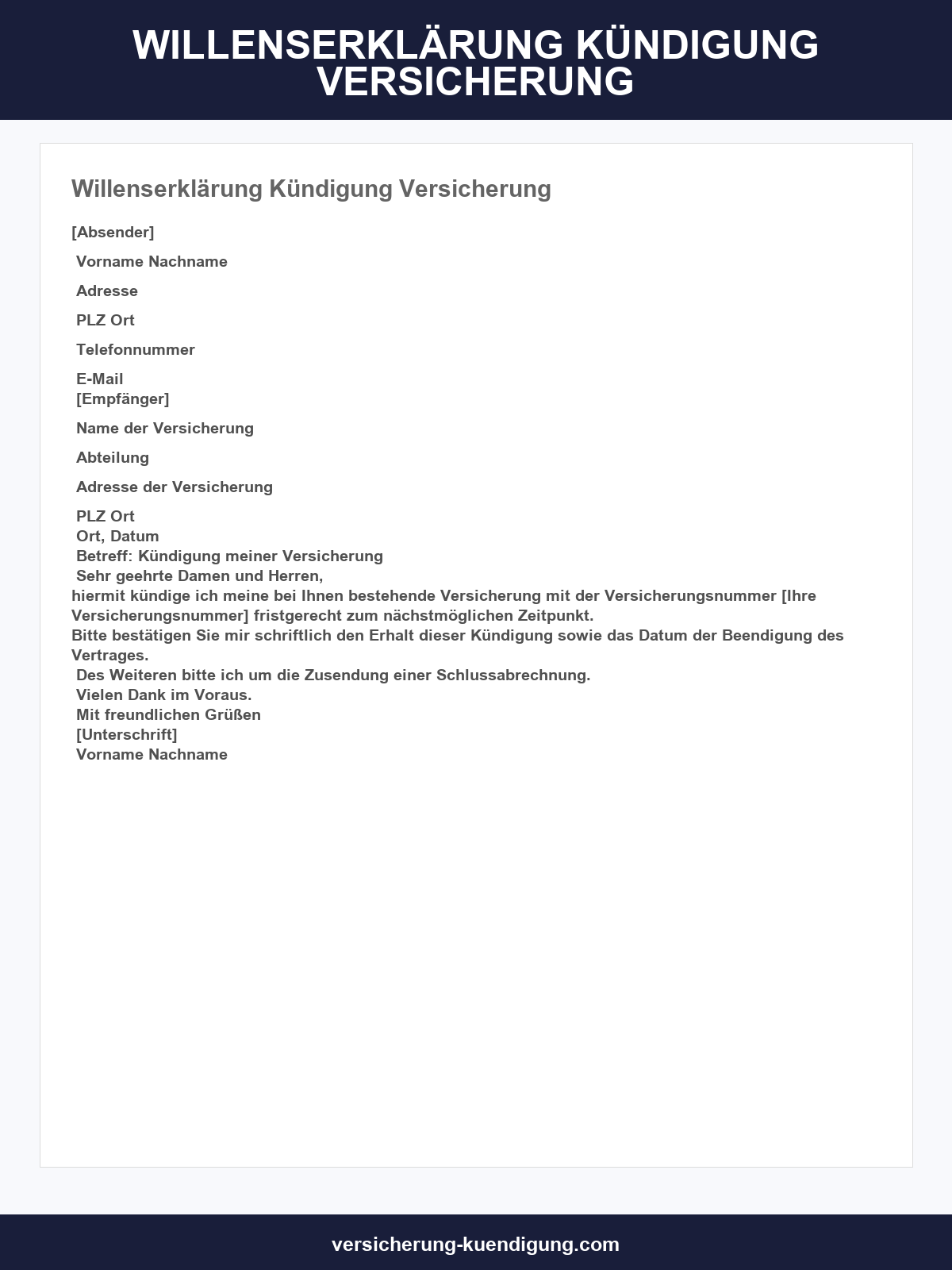Willenserklärung Kündigung Versicherung Muster