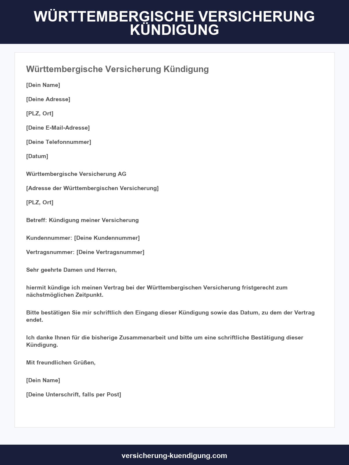 Württembergische Versicherung Kündigung - Vorlage