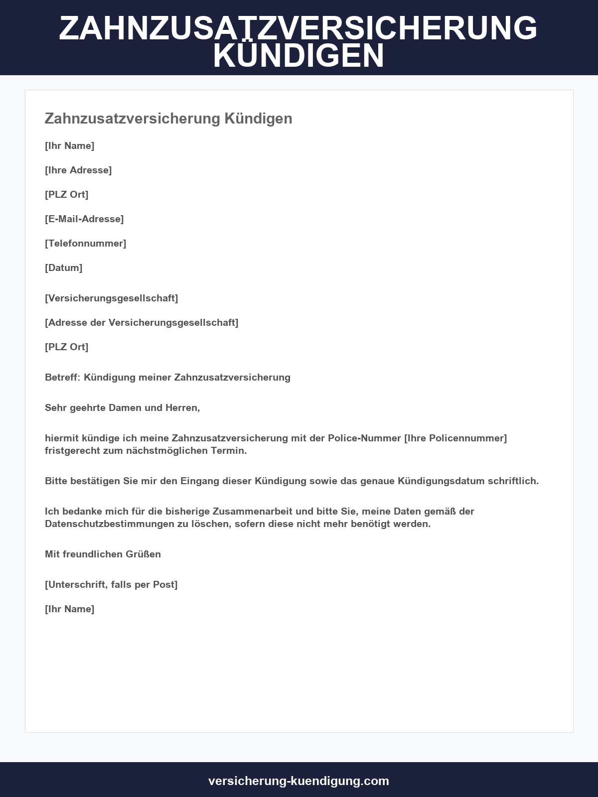 Zahnzusatzversicherung Kündigen Vorlage